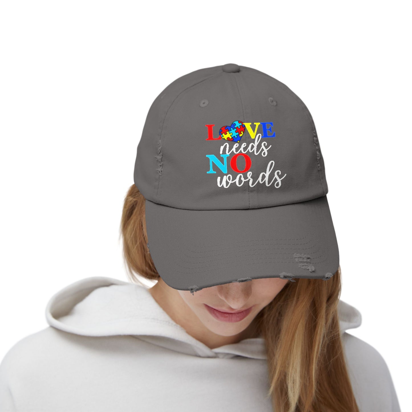 Distressed Cap Love Needs No Words Autism Awareness