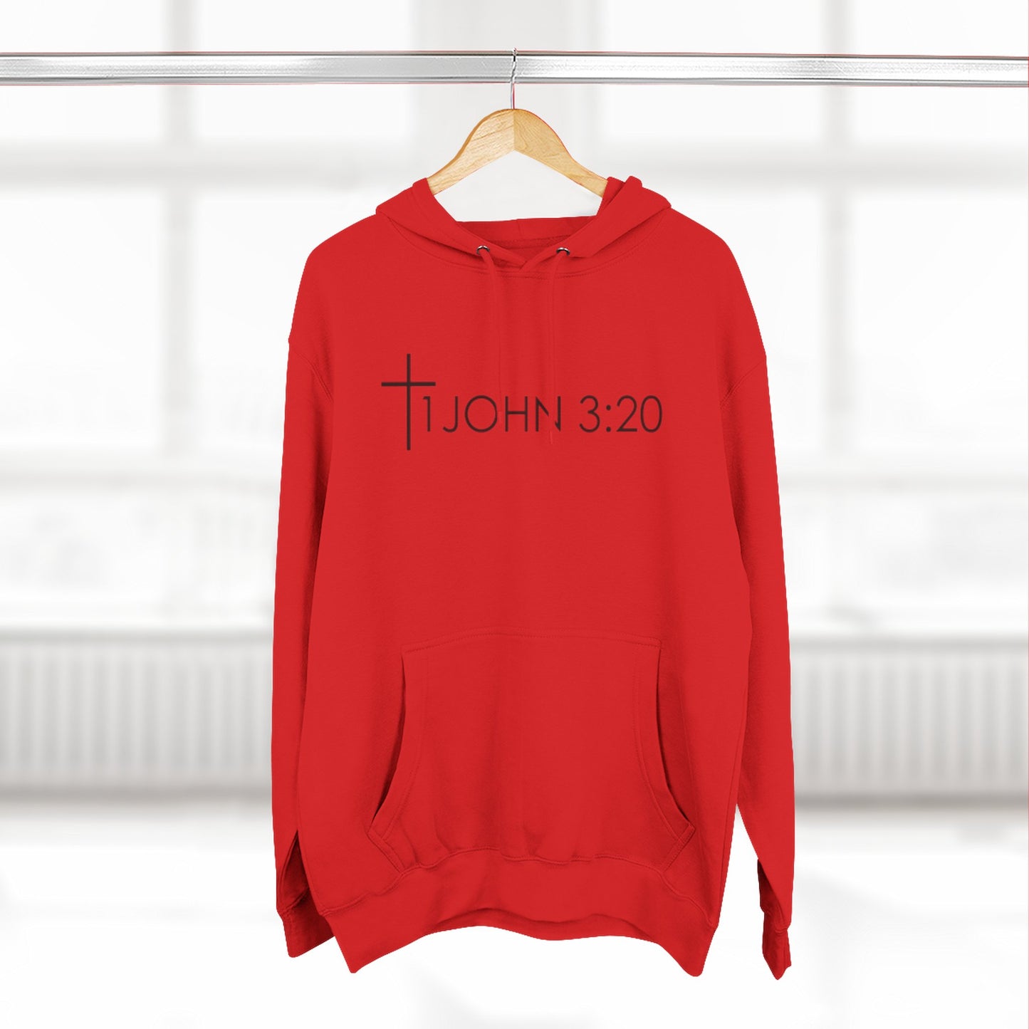 John 3:20 Cross Hoodie — Christian Faith Pullover with God is Greater than the highs and lows Back Design