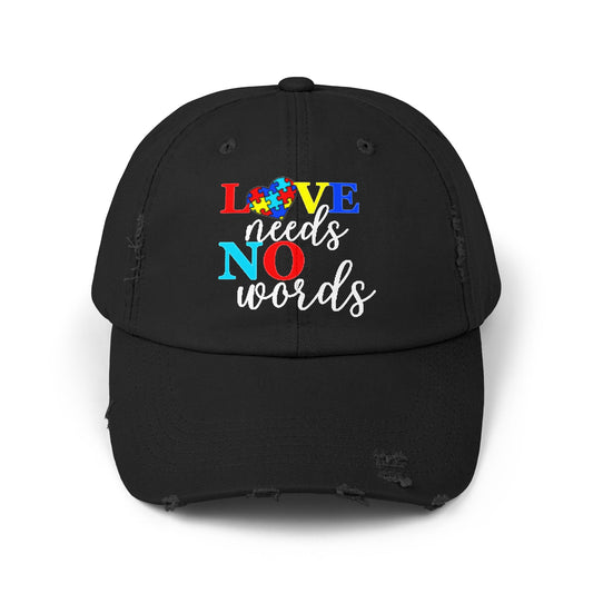 Distressed Cap Love Needs No Words Autism Awareness