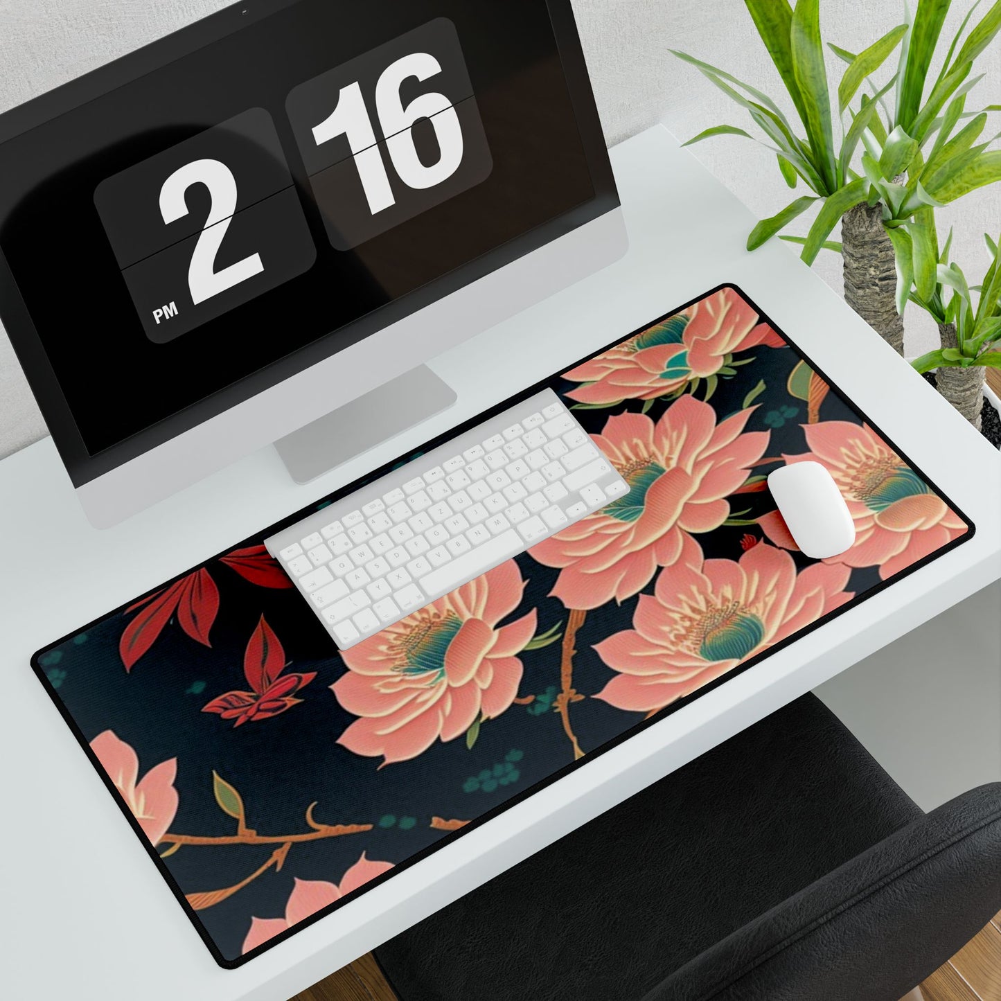 Floral Cherry Blossom Desk Mat — Large Keyboard Mouse Pad