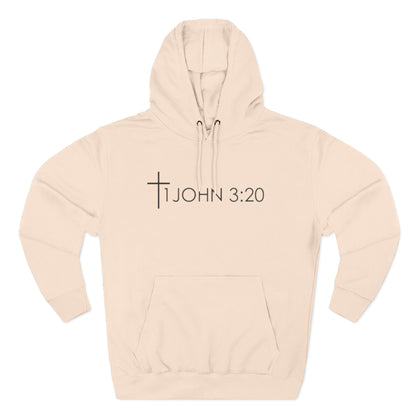 John 3:20 Cross Hoodie — Christian Faith Pullover with God is Greater than the highs and lows Back Design