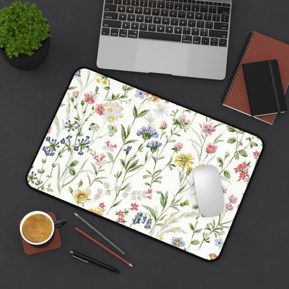 Floral Wildflower Desk Mat — Pastel Garden Mouse Pad for Home Office