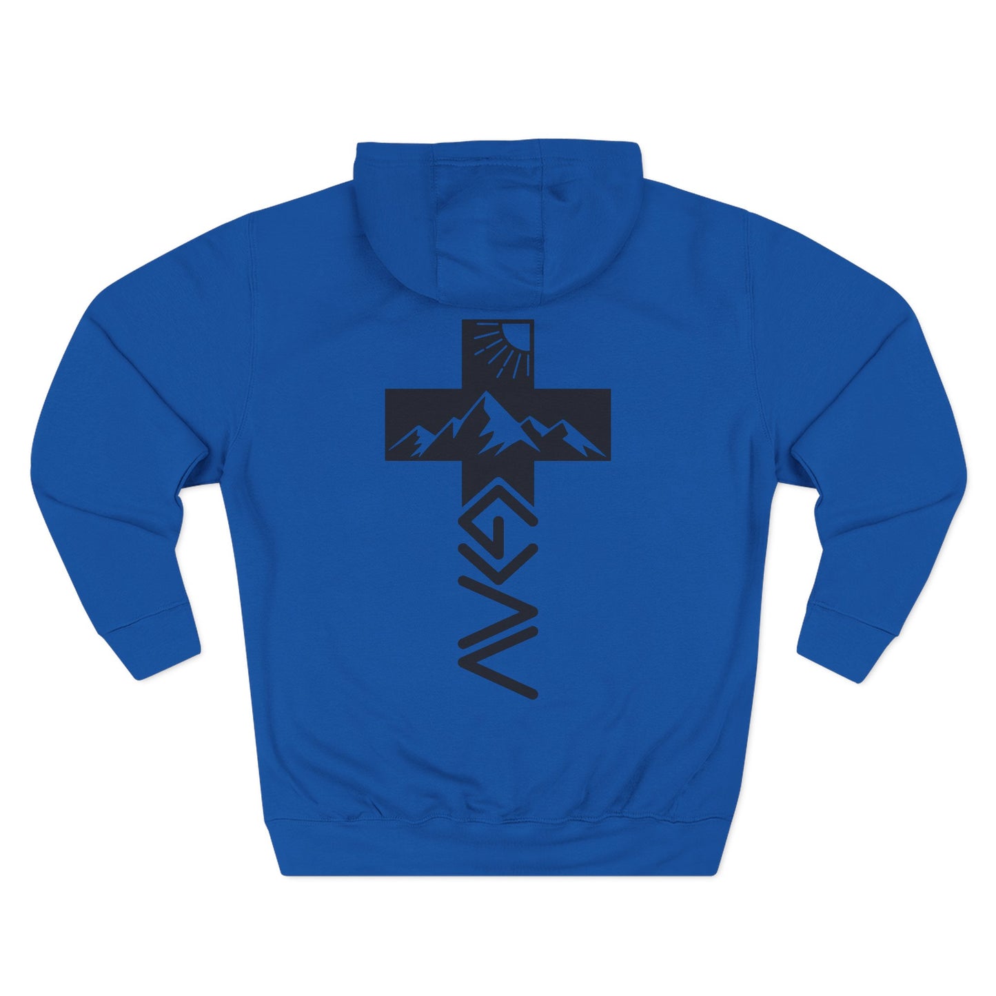 John 3:20 Cross Hoodie — Christian Faith Pullover with God is Greater than the highs and lows Back Design
