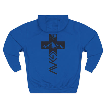 John 3:20 Cross Hoodie — Christian Faith Pullover with God is Greater than the highs and lows Back Design