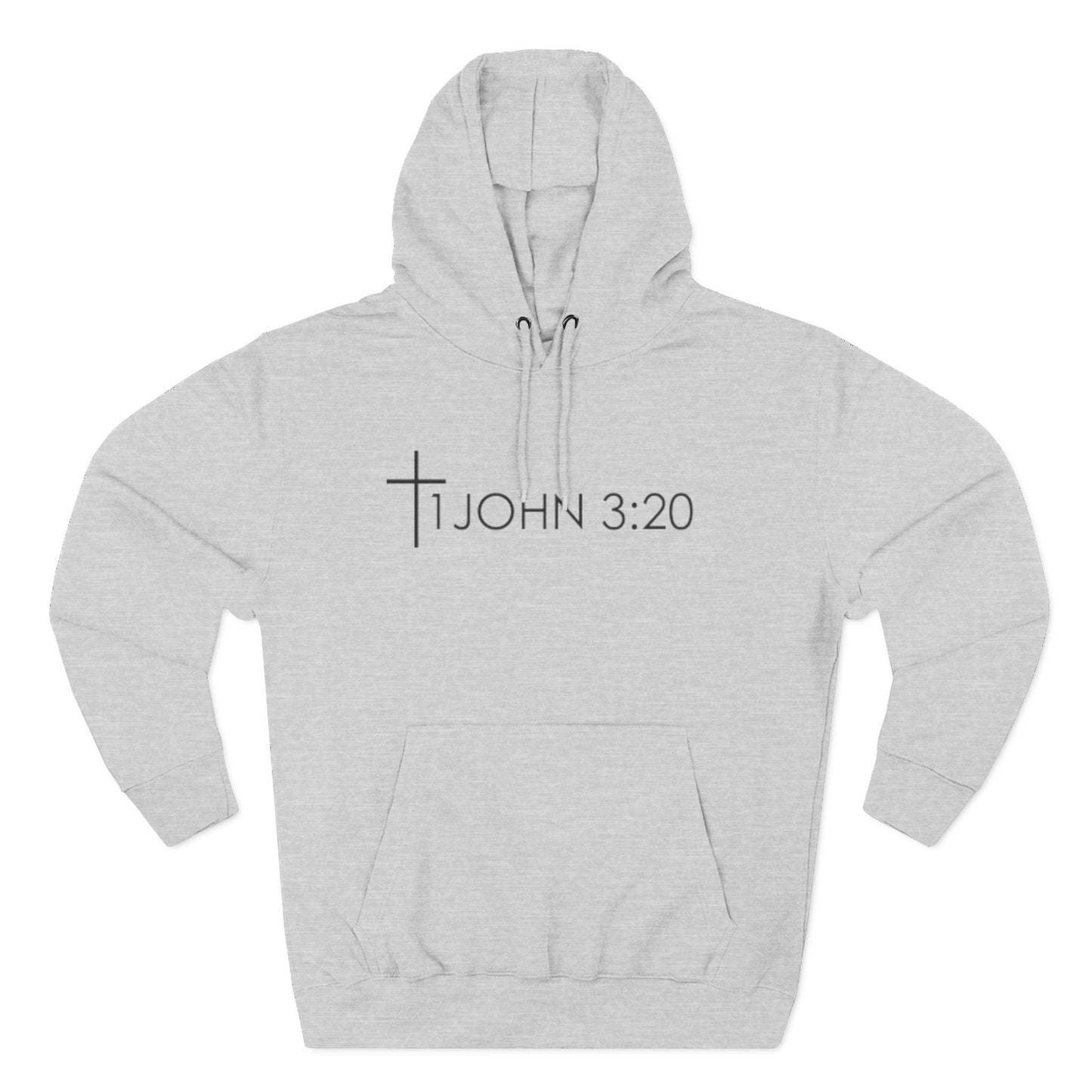 John 3:20 Cross Hoodie — Christian Faith Pullover with God is Greater than the highs and lows Back Design