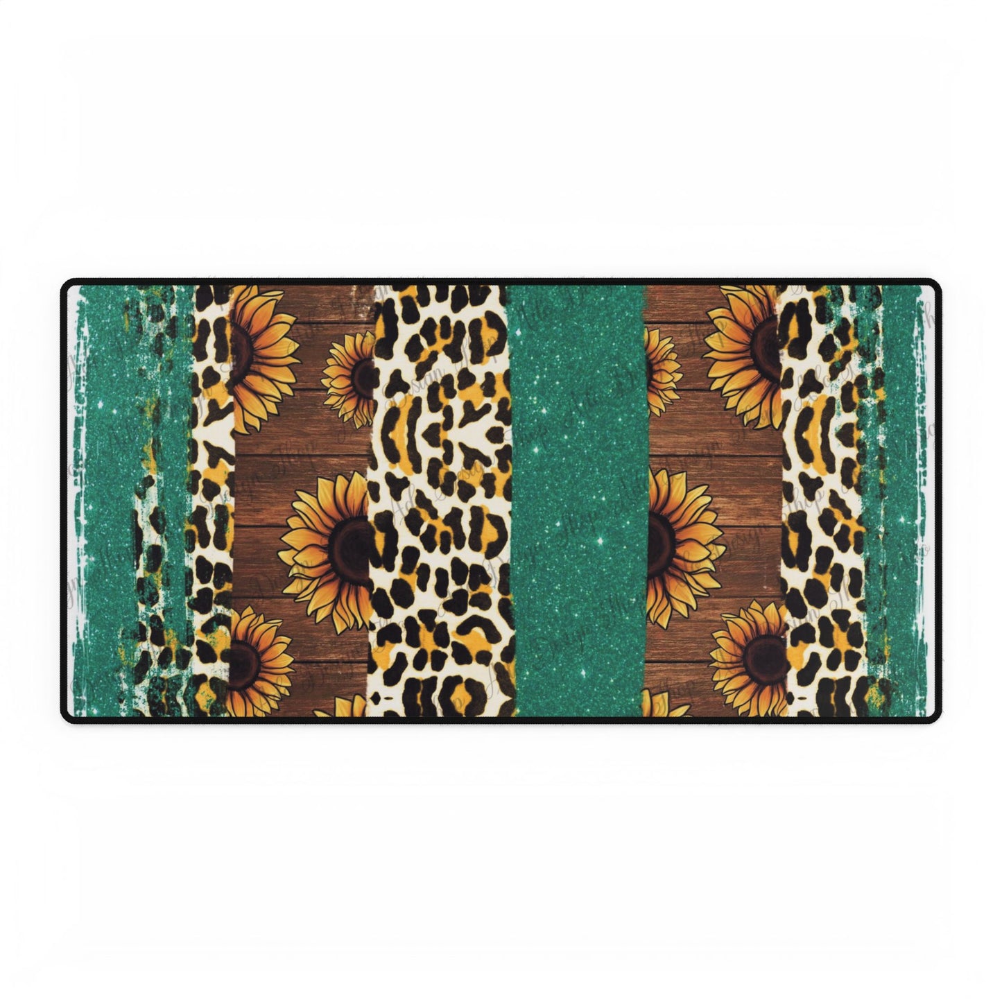 Sunflower Leopard Desk Mat – Rustic Teal Mouse Pad for Office & Home