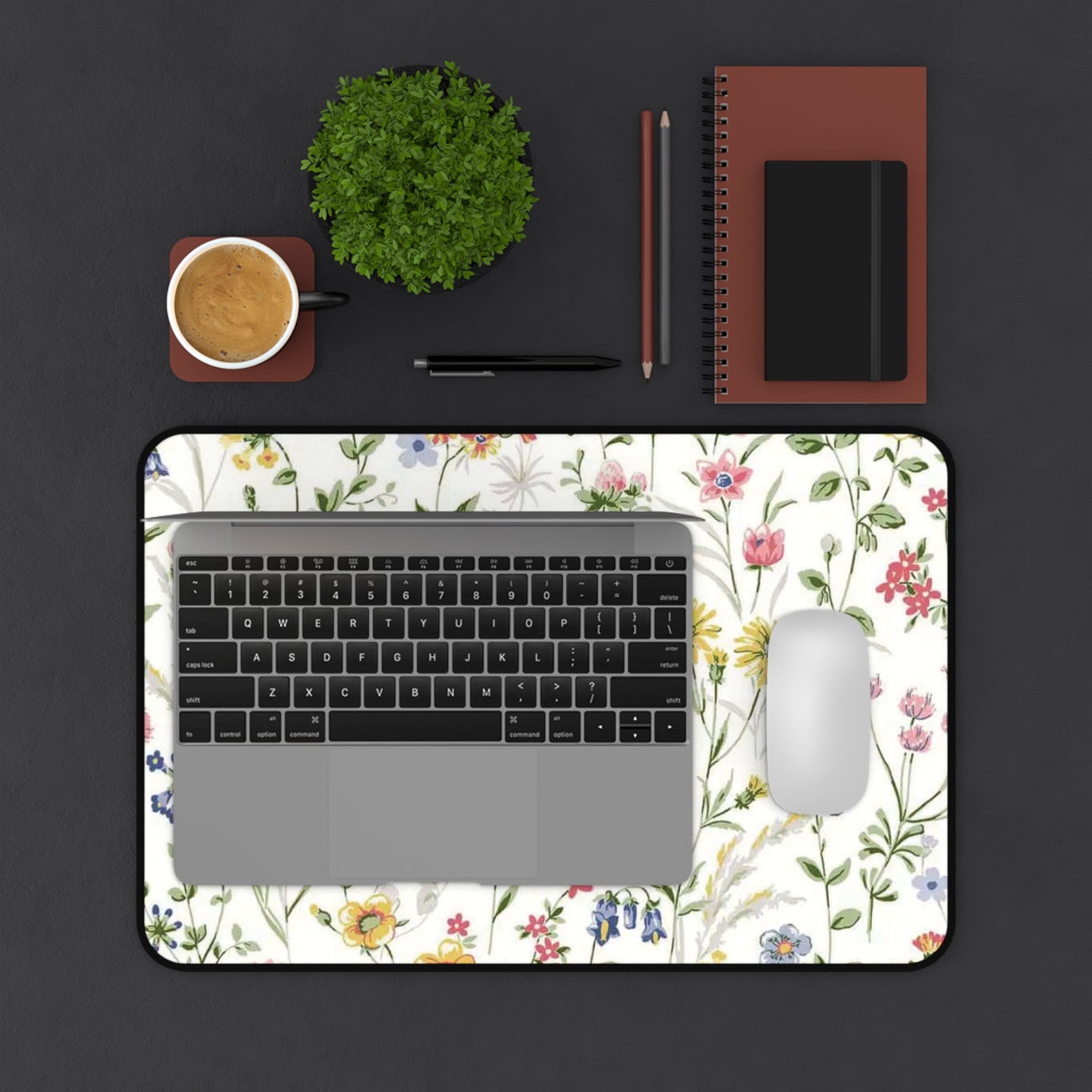 Floral Wildflower Desk Mat — Pastel Garden Mouse Pad for Home Office