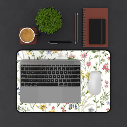Floral Wildflower Desk Mat — Pastel Garden Mouse Pad for Home Office