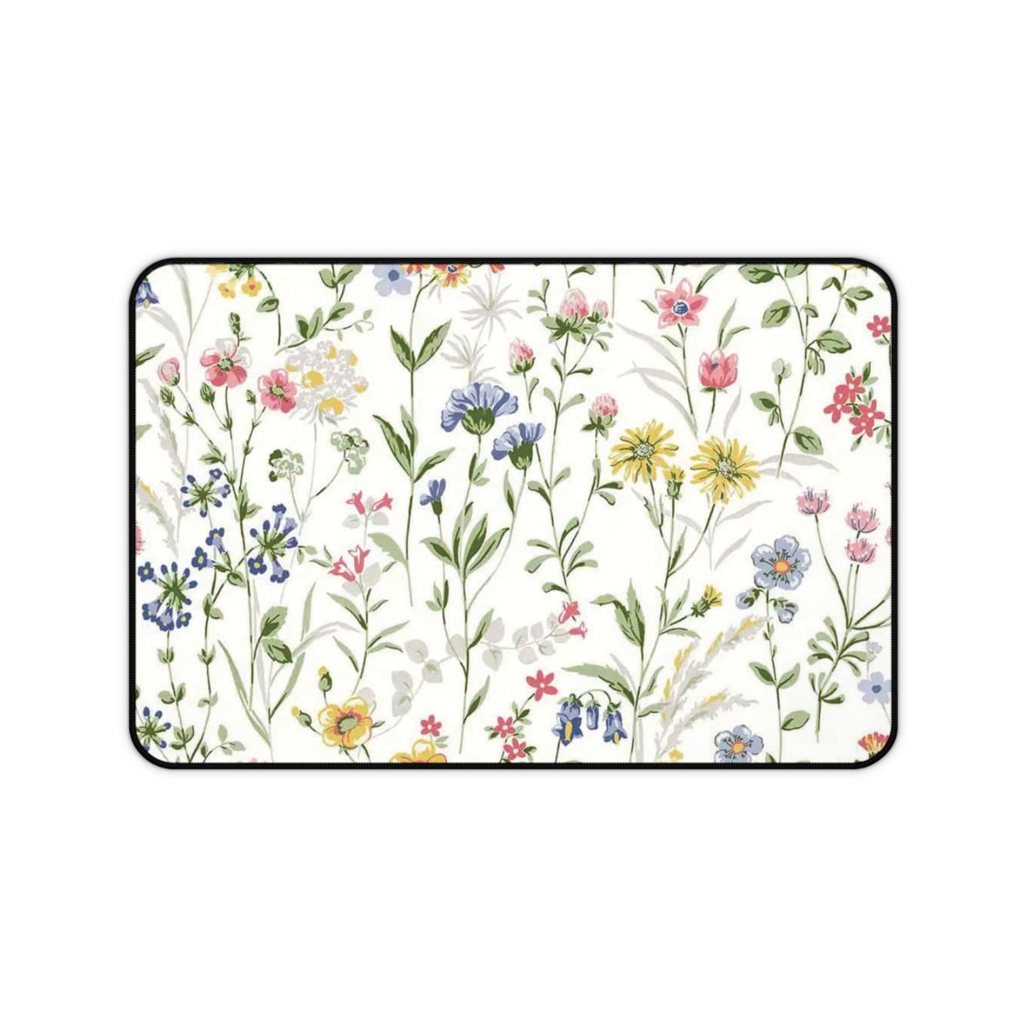Floral Wildflower Desk Mat — Pastel Garden Mouse Pad for Home Office