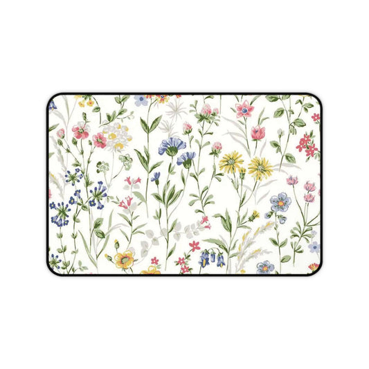 Floral Wildflower Desk Mat — Pastel Garden Mouse Pad for Home Office