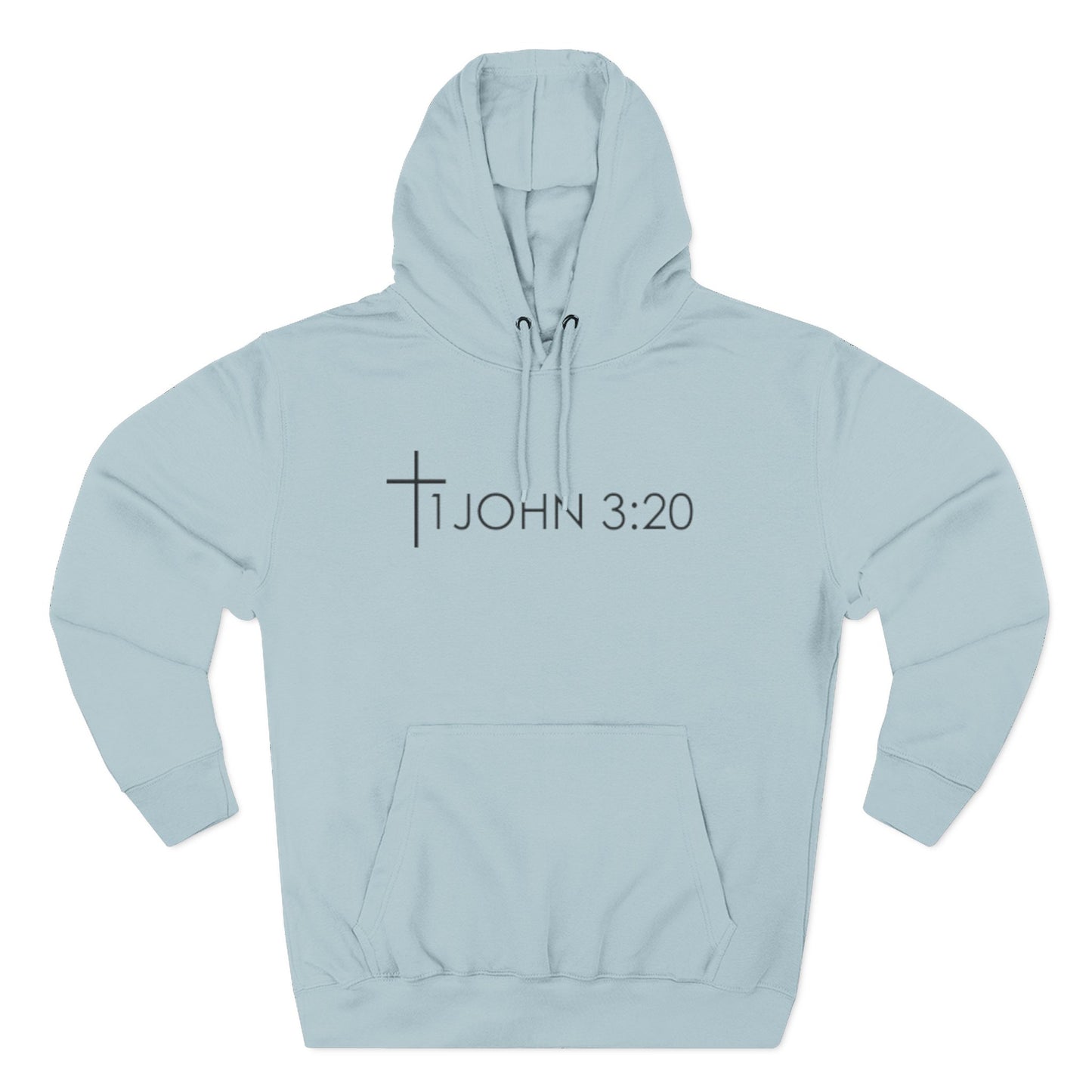 John 3:20 Cross Hoodie — Christian Faith Pullover with God is Greater than the highs and lows Back Design