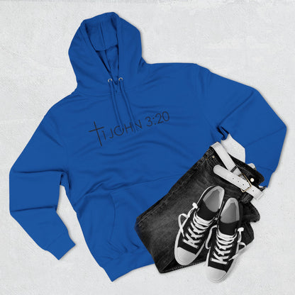 John 3:20 Cross Hoodie — Christian Faith Pullover with God is Greater than the highs and lows Back Design