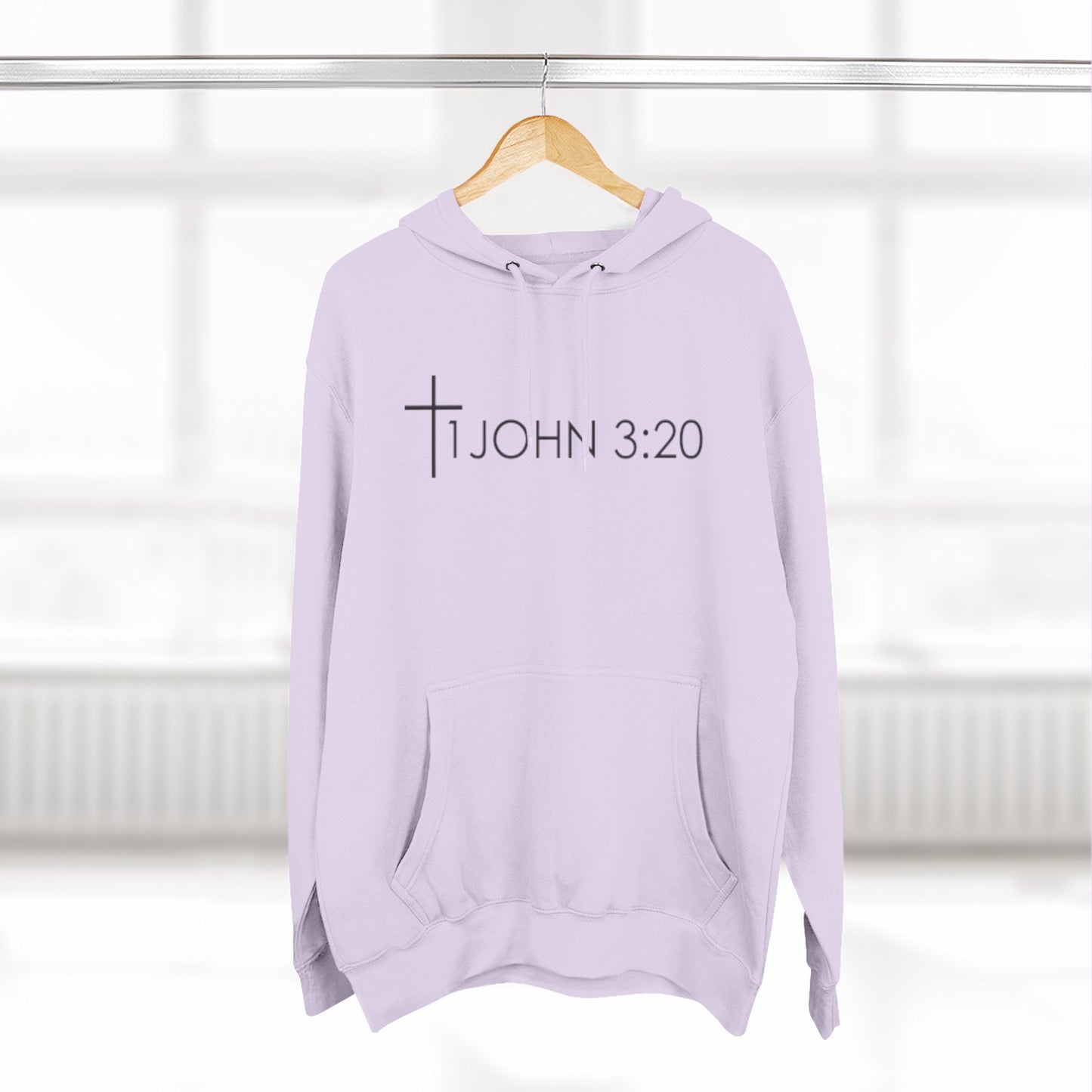 John 3:20 Cross Hoodie — Christian Faith Pullover with God is Greater than the highs and lows Back Design