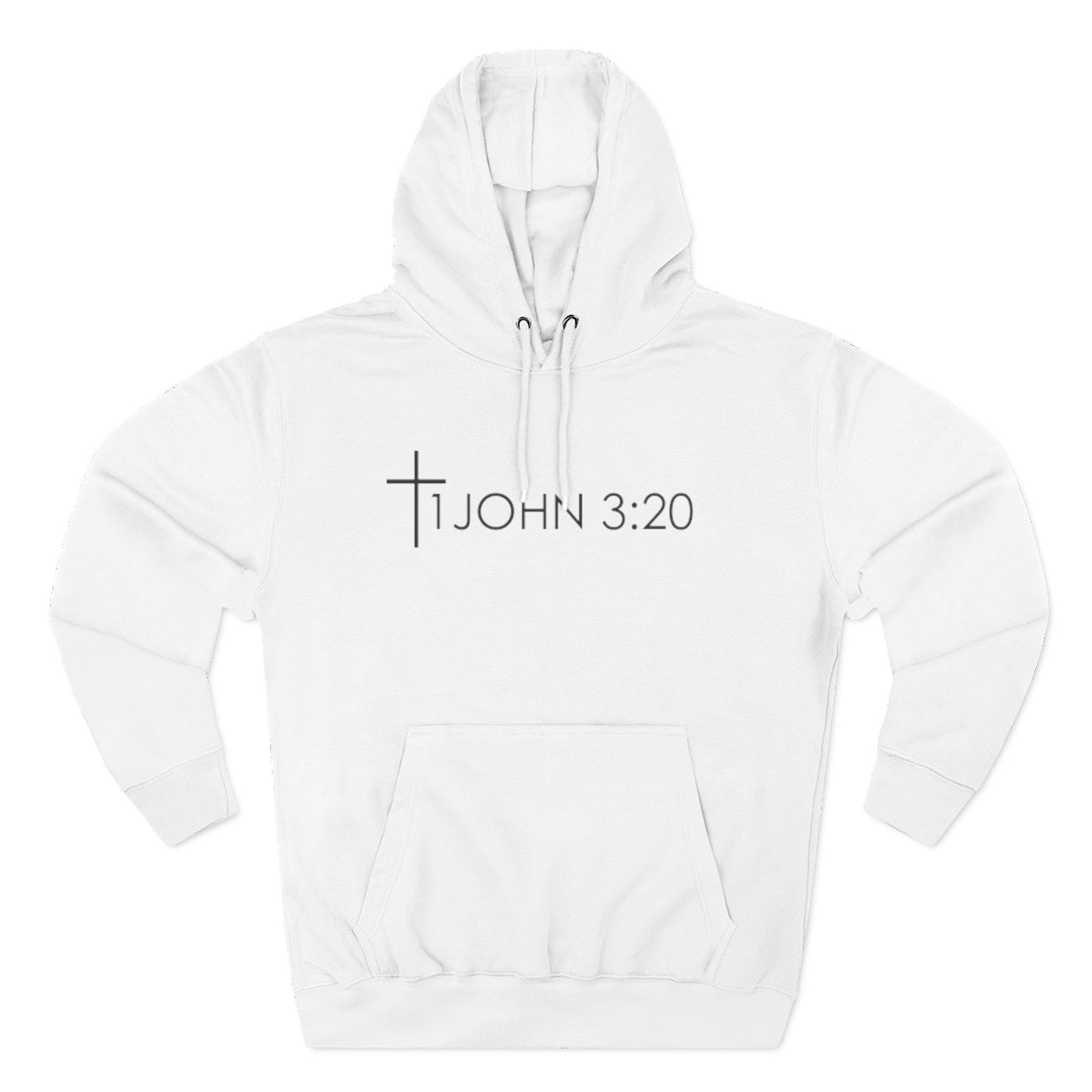 John 3:20 Cross Hoodie — Christian Faith Pullover with God is Greater than the highs and lows Back Design
