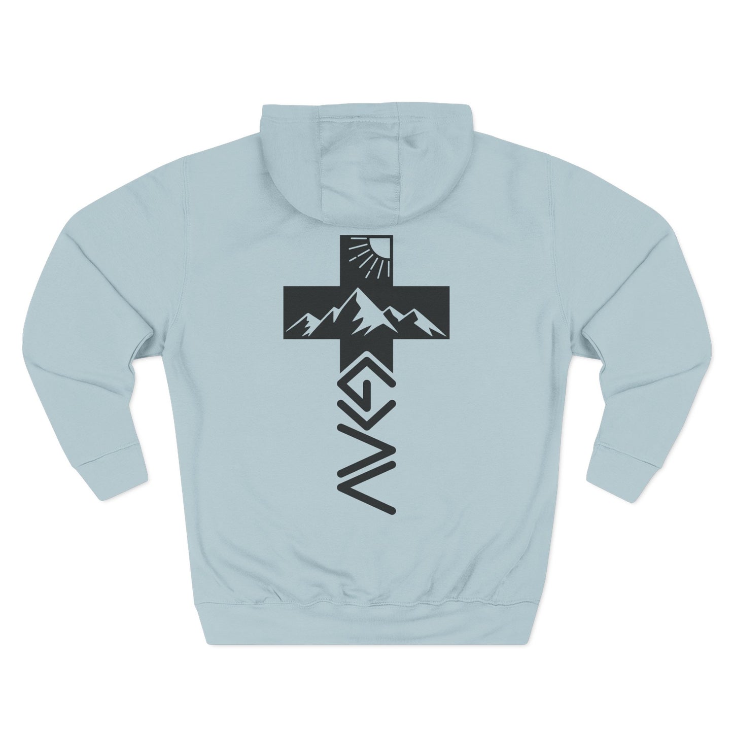John 3:20 Cross Hoodie — Christian Faith Pullover with God is Greater than the highs and lows Back Design