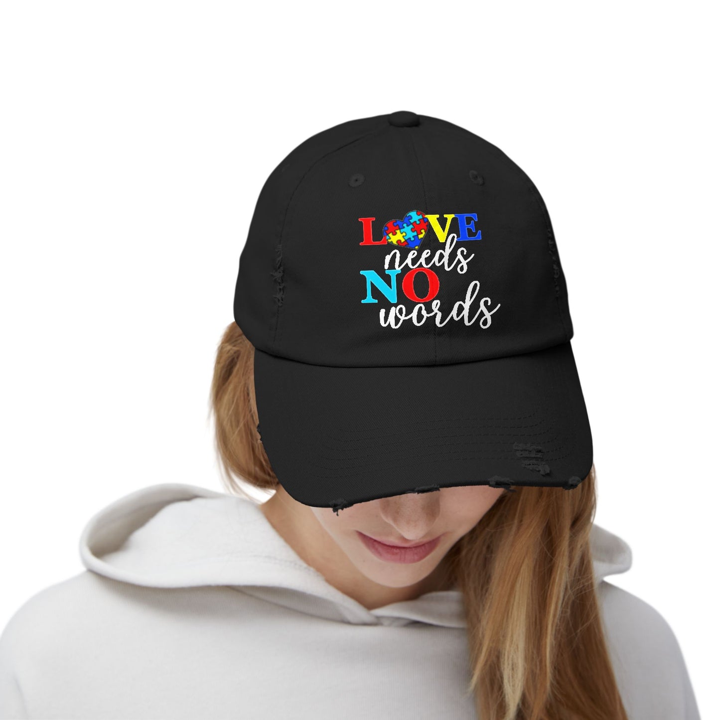 Distressed Cap Love Needs No Words Autism Awareness
