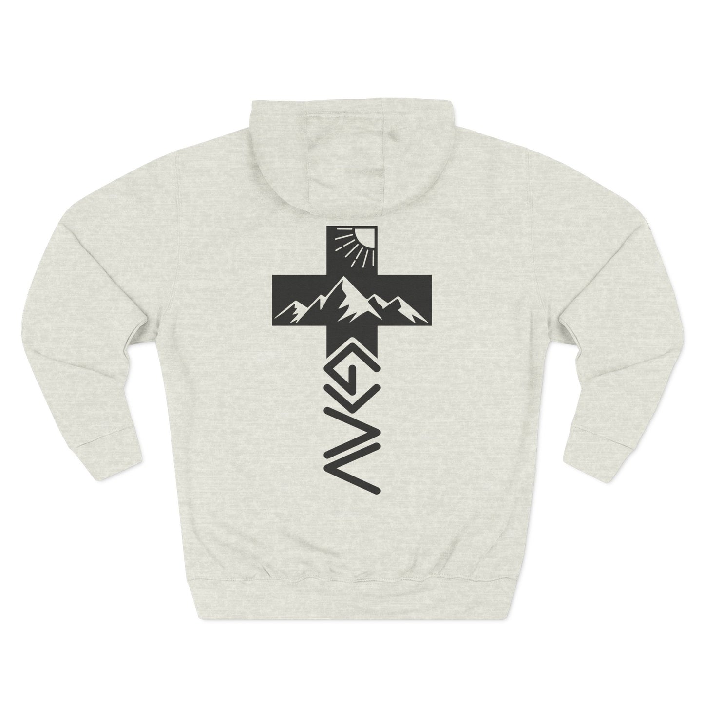 John 3:20 Cross Hoodie — Christian Faith Pullover with God is Greater than the highs and lows Back Design