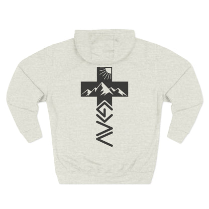 John 3:20 Cross Hoodie — Christian Faith Pullover with God is Greater than the highs and lows Back Design