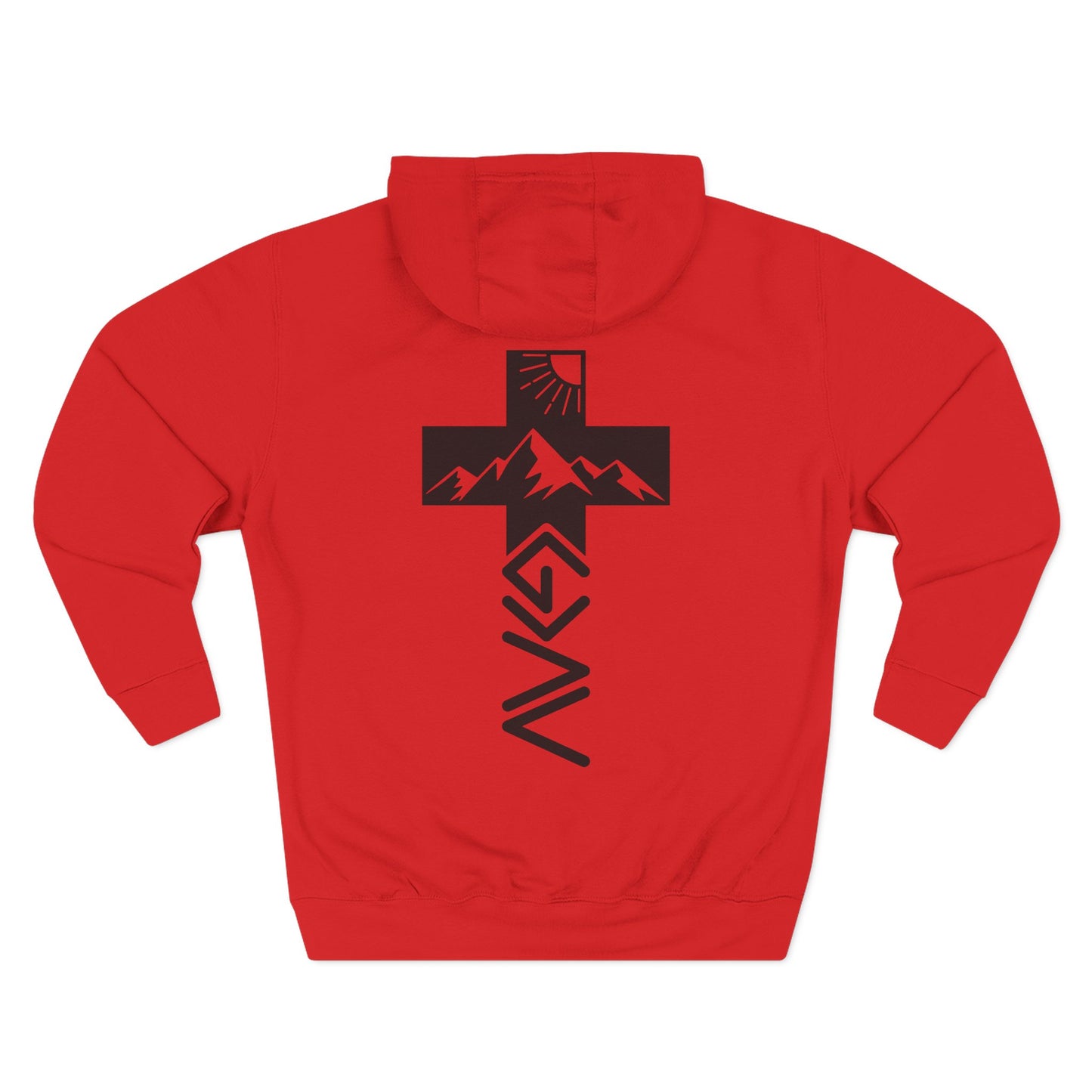 John 3:20 Cross Hoodie — Christian Faith Pullover with God is Greater than the highs and lows Back Design