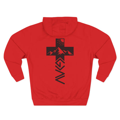 John 3:20 Cross Hoodie — Christian Faith Pullover with God is Greater than the highs and lows Back Design