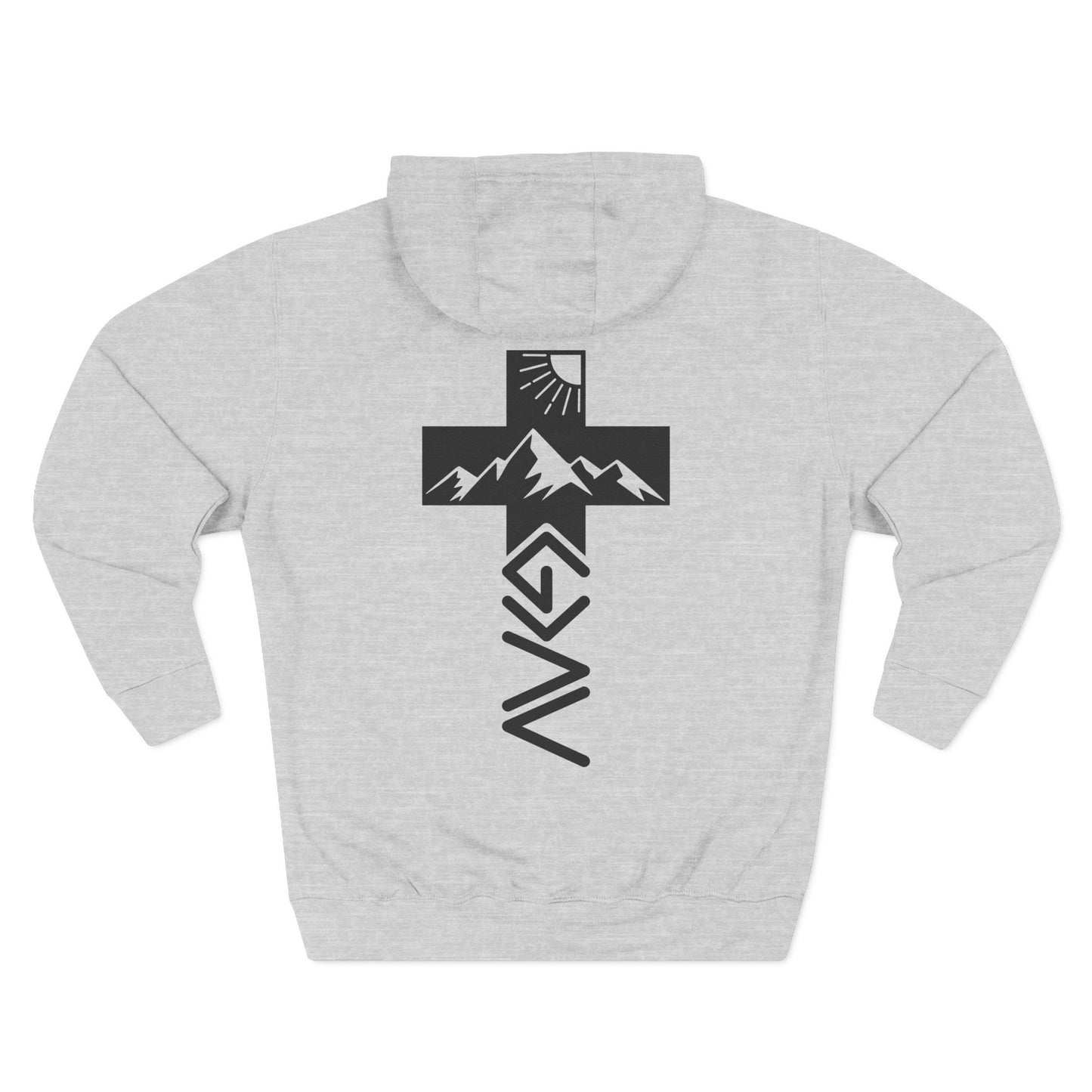 John 3:20 Cross Hoodie — Christian Faith Pullover with God is Greater than the highs and lows Back Design