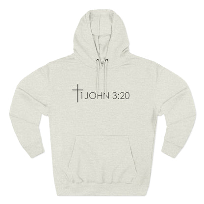 John 3:20 Cross Hoodie — Christian Faith Pullover with God is Greater than the highs and lows Back Design